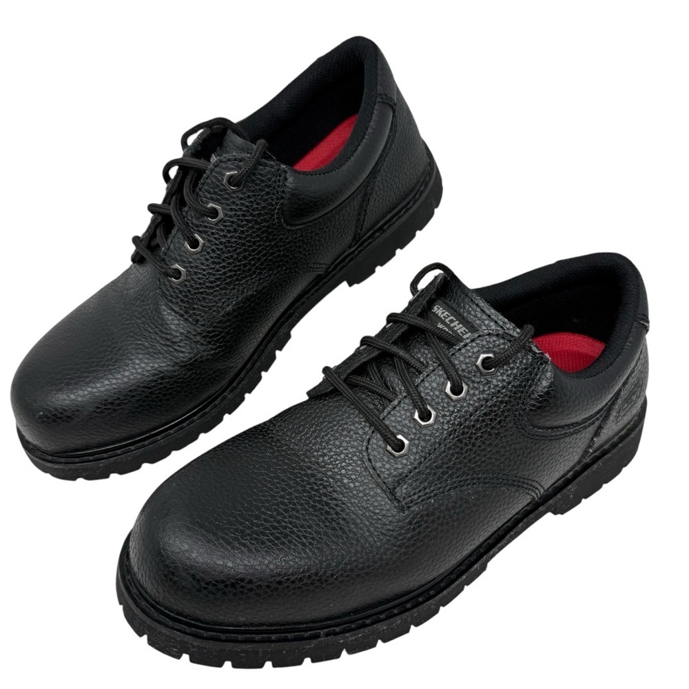 Skechers Black Pebbled Leather Relaxed Fit Slip Resistant Lace Up Shoes Size 11 - Picture 3 of 15